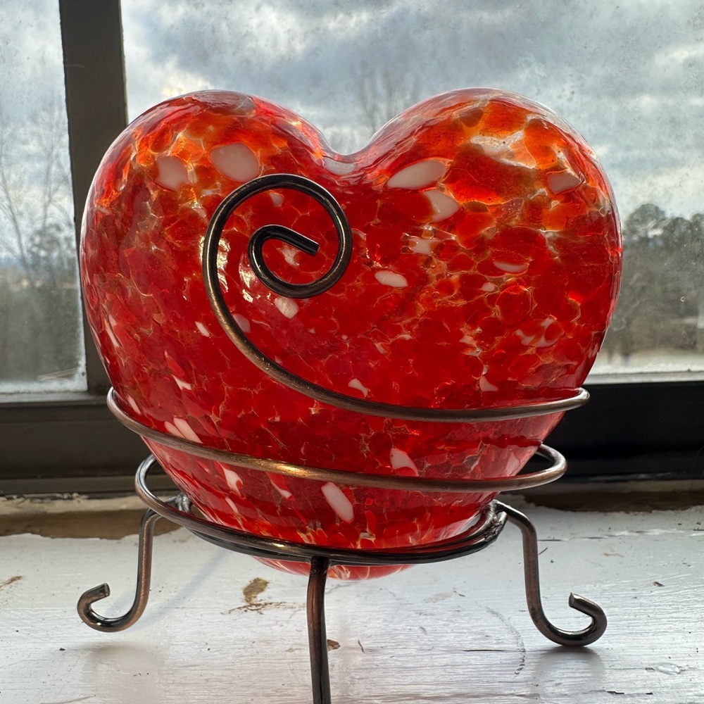 Red Heart-Shaped Glass Art Piece
